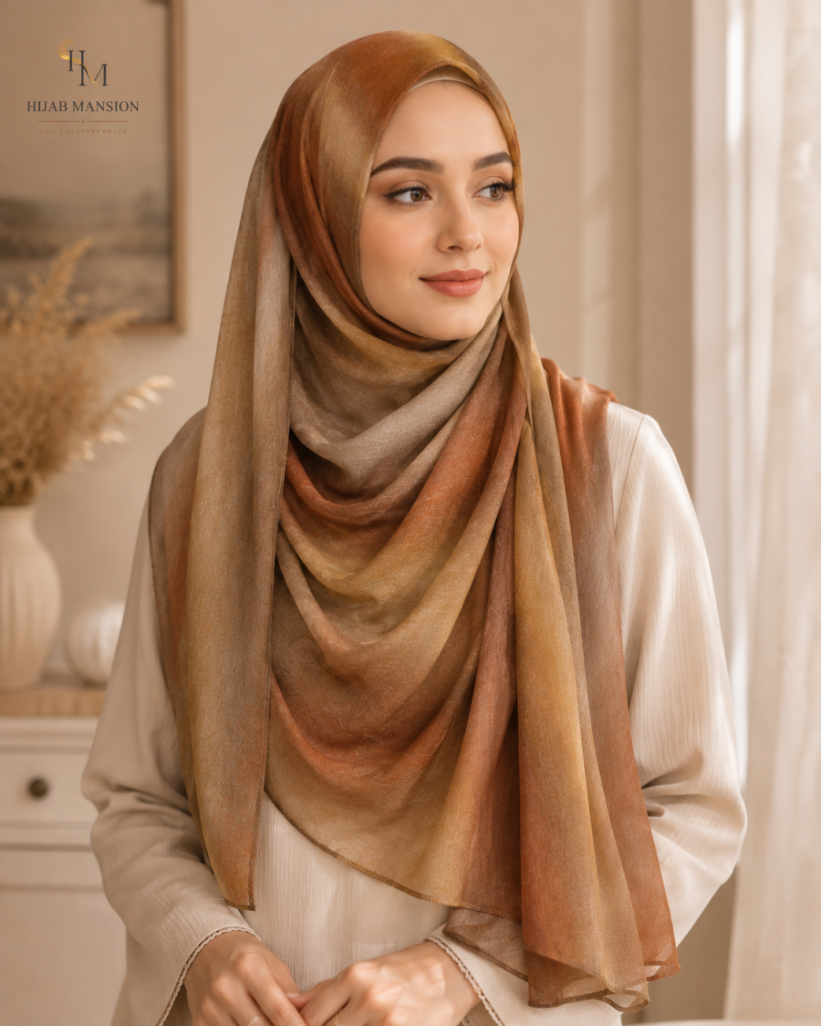 Elegant Luxury Moroccan Brown Golden Hijab