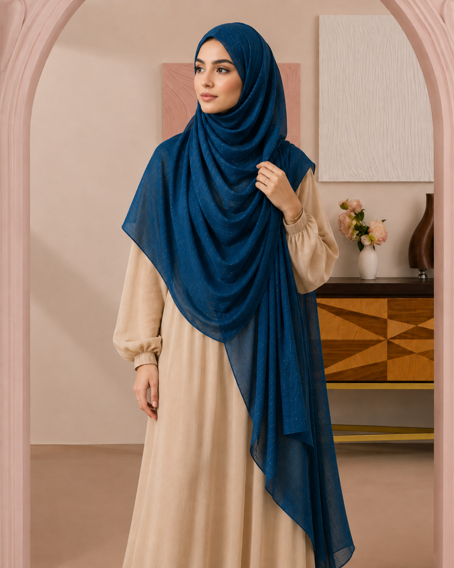 Royal Blue Zari Tilla Lawn Hijab