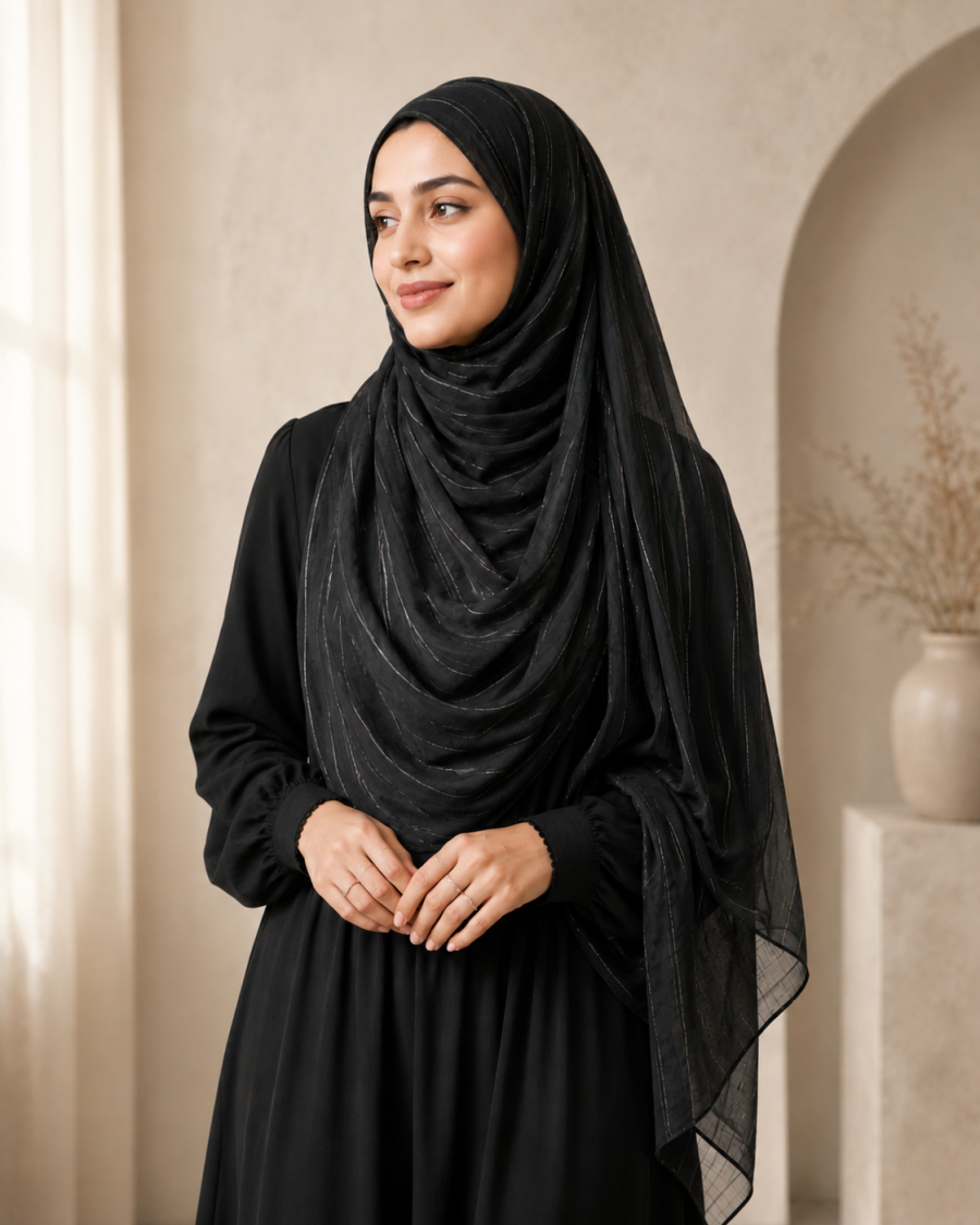 Black Zari Tilla Lawn Hijab
