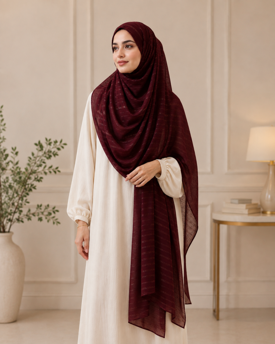 Maroon Zari Tilla Lawn Hijab