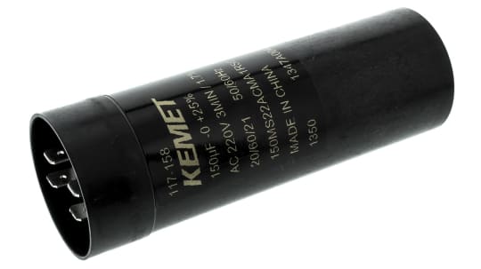 Condensador KEMET 150MS22ACMA1RSC, 150μF, 0 → +25%, 220V ac, Encaje +60°C, Electrolítico, Serie | RS