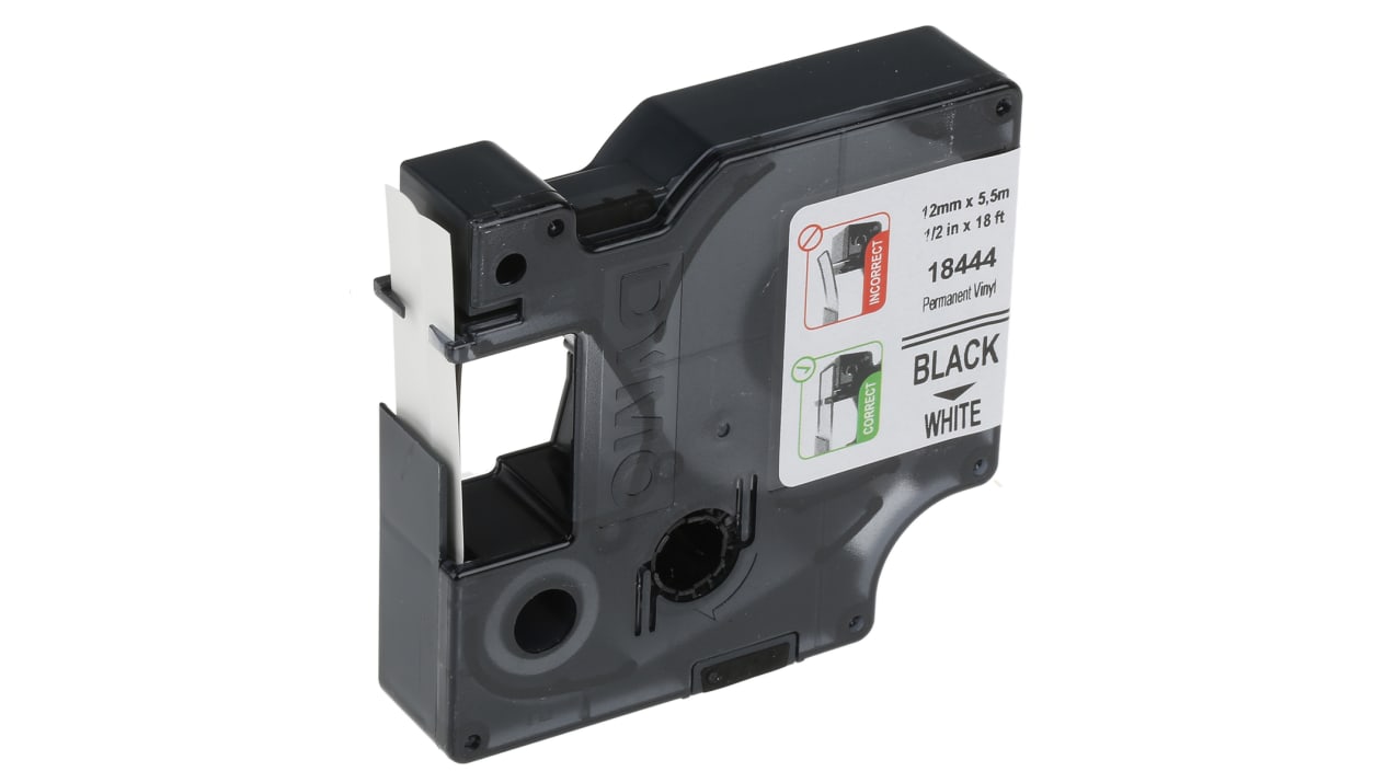 Dymo Black on White Label Printer Tape, 5.5 m Length, 12 mm Width