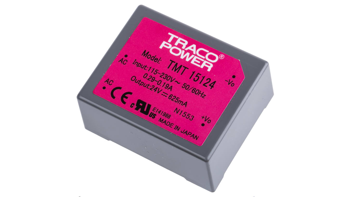 TMT 15124 | Fuente de alimentación conmutada TRACOPOWER, 24V dc, 625mA, 15W, 1 para uso Montaje PCB | RS