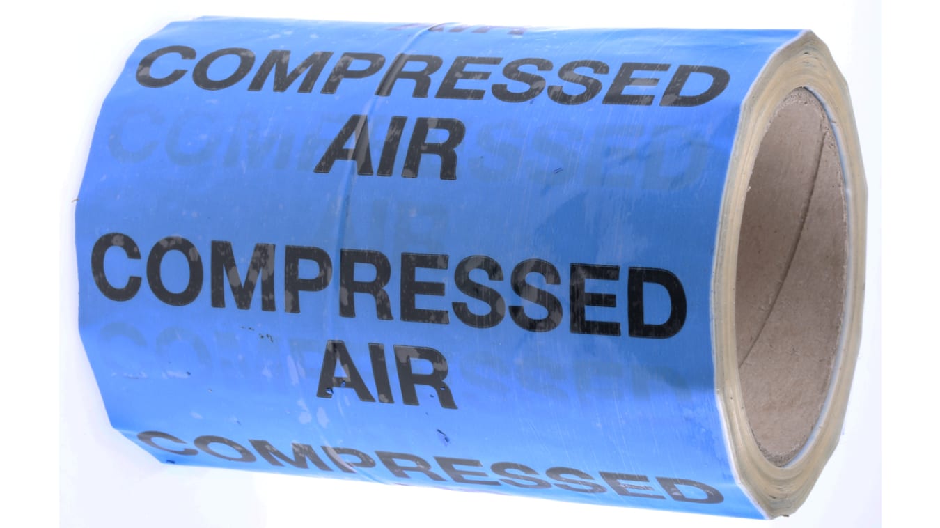 RS PRO Blue PP, Vinyl Pipe Marking Tape, text Compressed Air, Dim. W 150mm  x L 33m