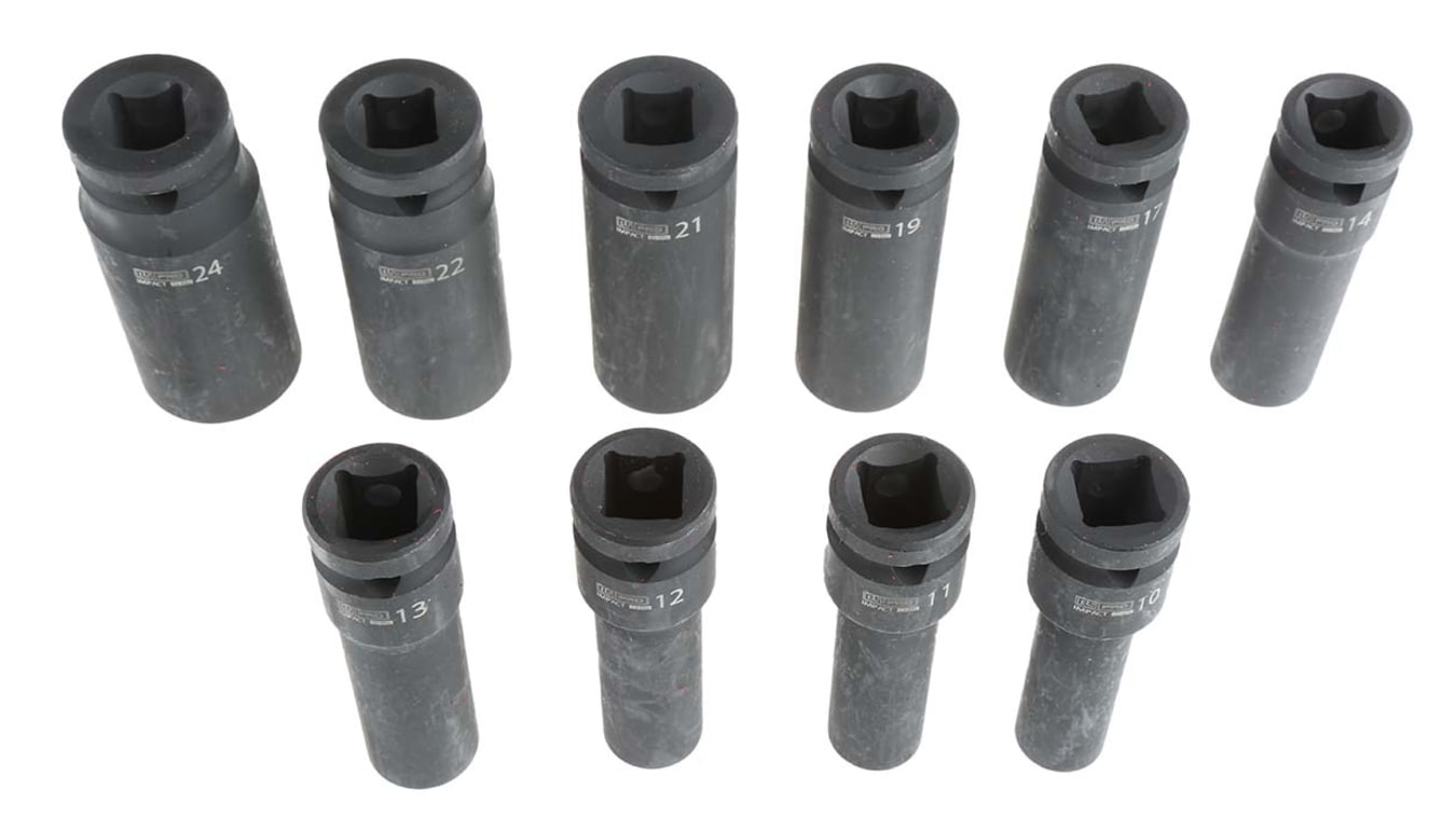 RS PRO 10 → 24mm, 1/2 in Drive Impact Socket Set Hexagon, 78.0 mm length