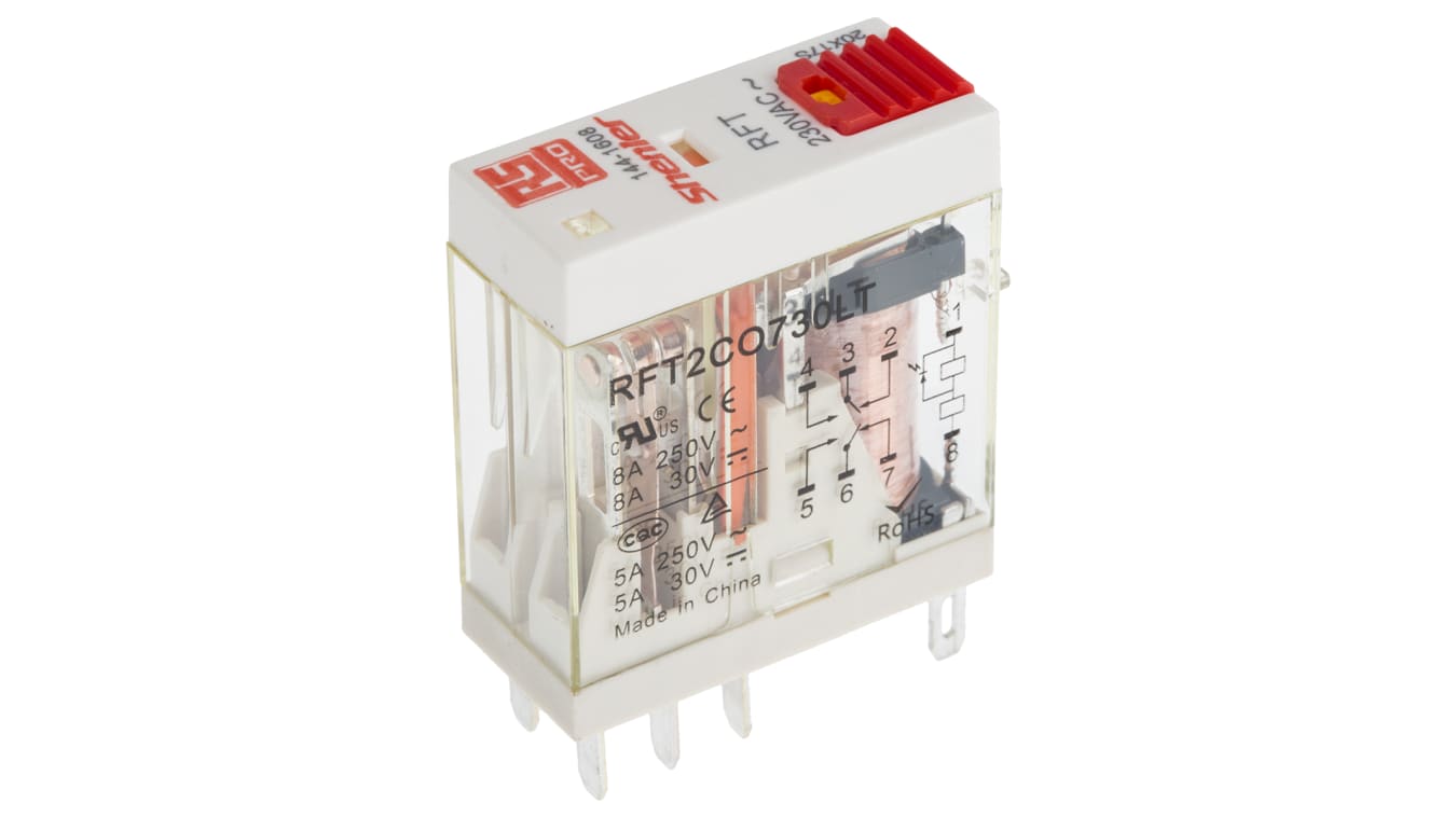 Relé de potencia sin RS PRO 2 polos, DPDT, bobina 230V ac, 8A, enchufable | RS