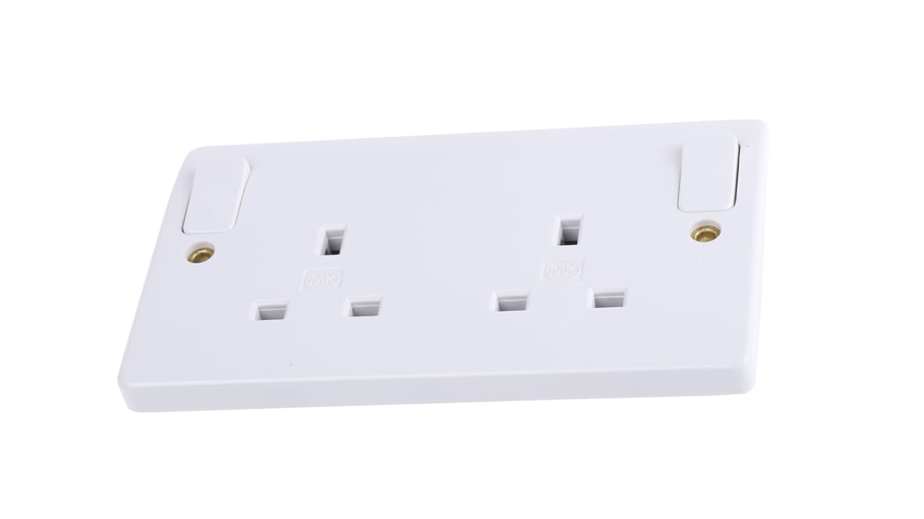 K2746cewhi Mk Electric 2 Gang Plug Socket 2 Poles 13a Type G British Indoor Use Rs