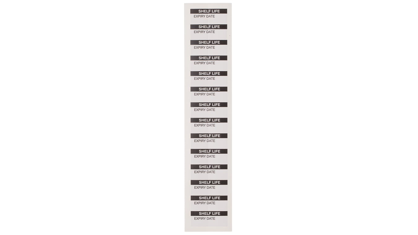 RS PRO Adhesive Pre-Printed Adhesive Label-Shelf Life-. Quantity: 140