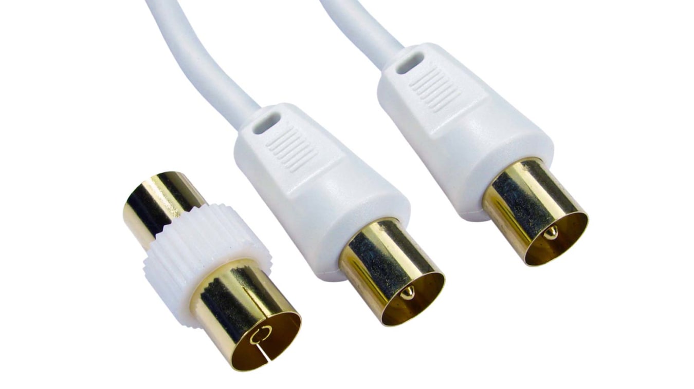 Cable de antena TV RF RS PRO, 75 Ω, A: Conector de TV, Macho, con. B: Conector aéreo TV, Macho, long. |