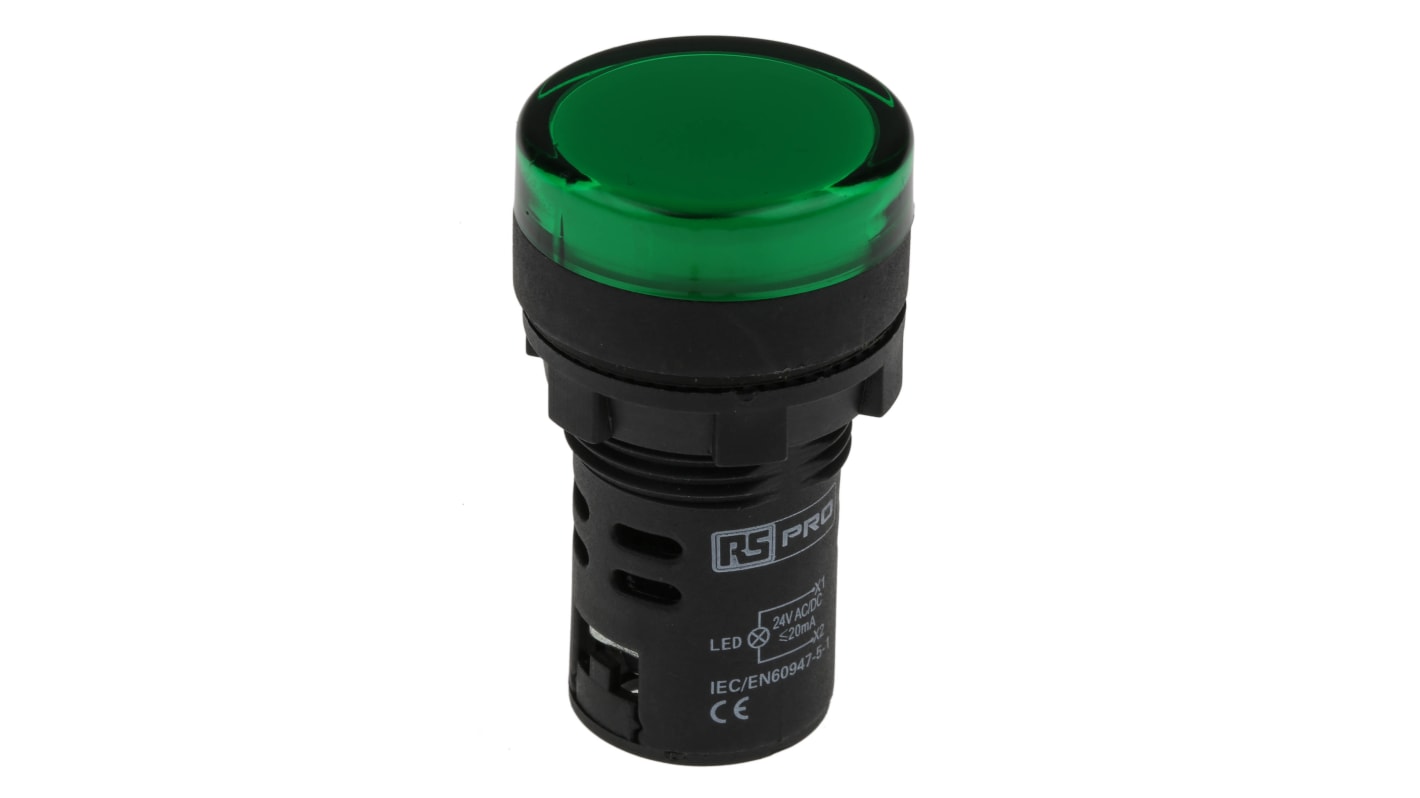 Voyant lumineux LED RS PRO Vert 24V c.a. / V c.c., Ø découpe 22mm ...