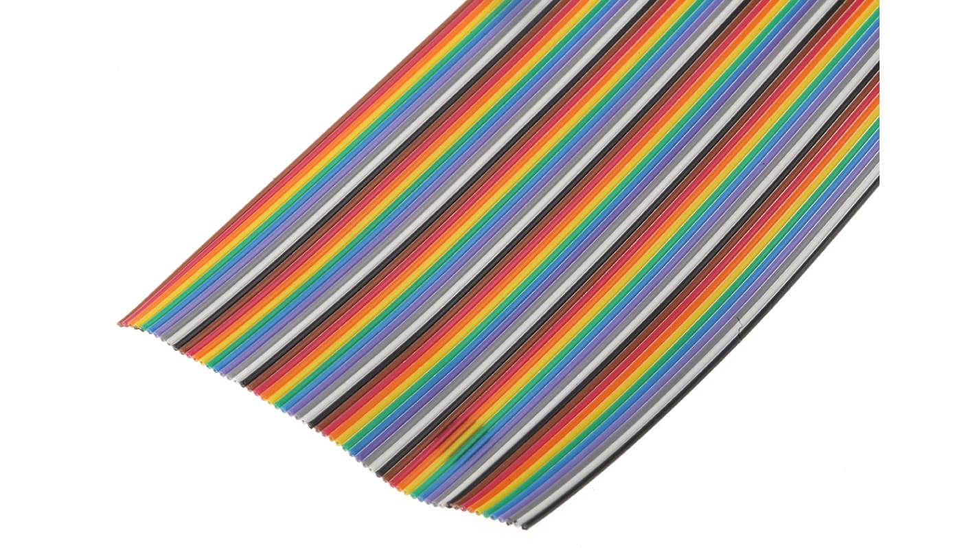 330260 100FT 3M 1.27mm 60 Way Flat Ribbon Cable, Multicoloured