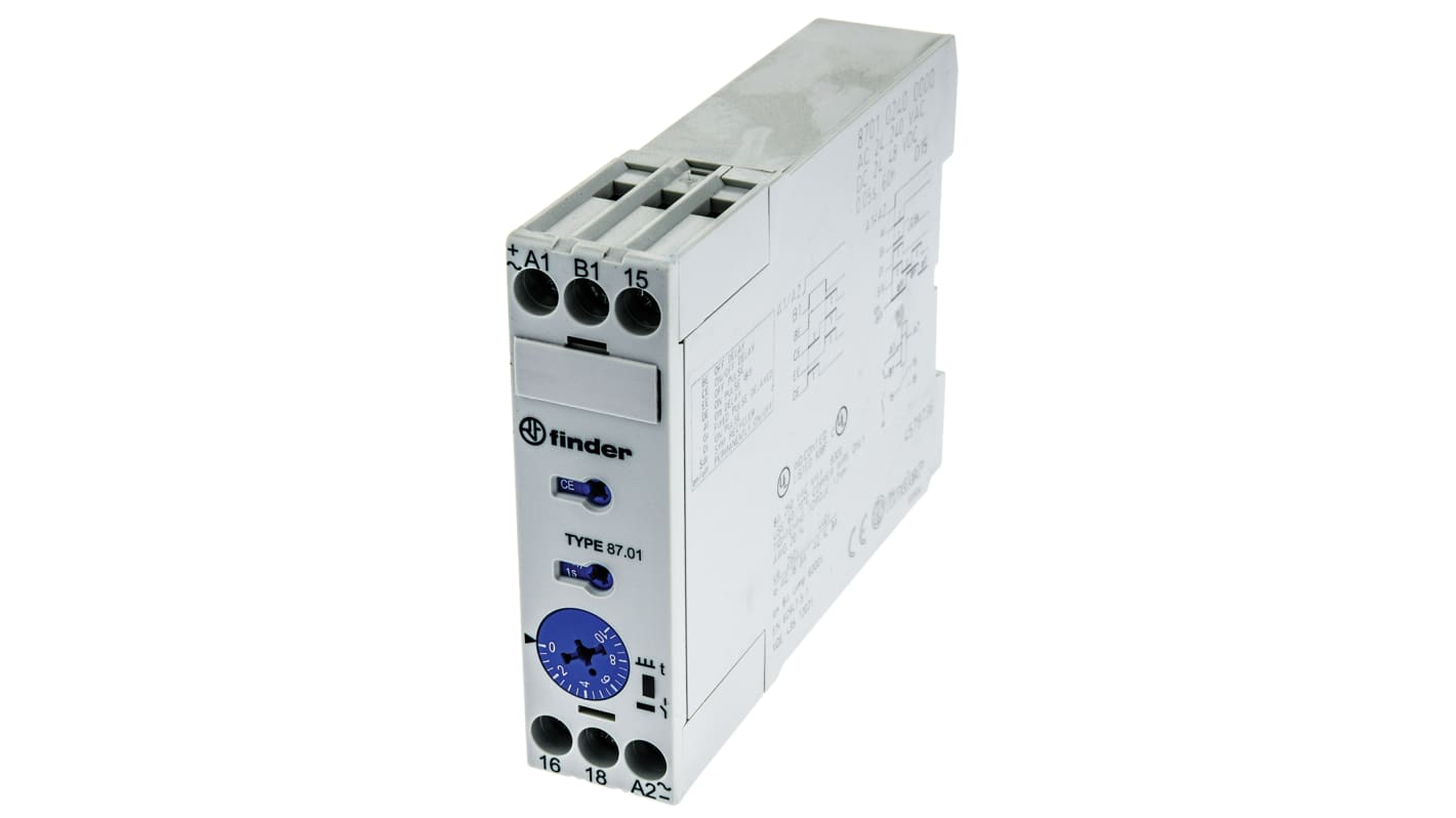 87.01.0.240.0000 Finder DIN Rail Multi Function Time Delay Relay, 24
