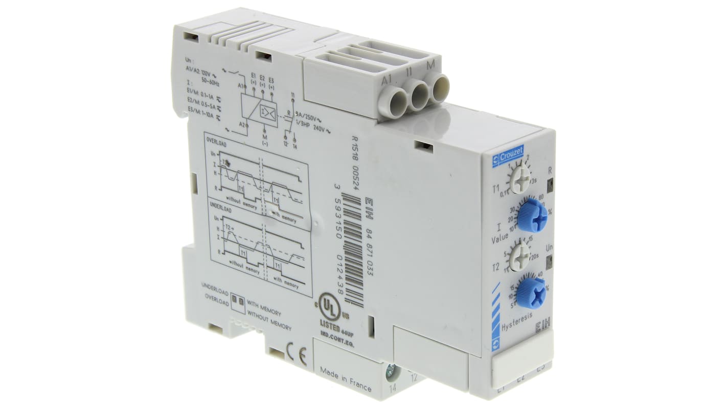 84871033 Crouzet Current Monitoring Relay with SPDT Contacts, 120 V