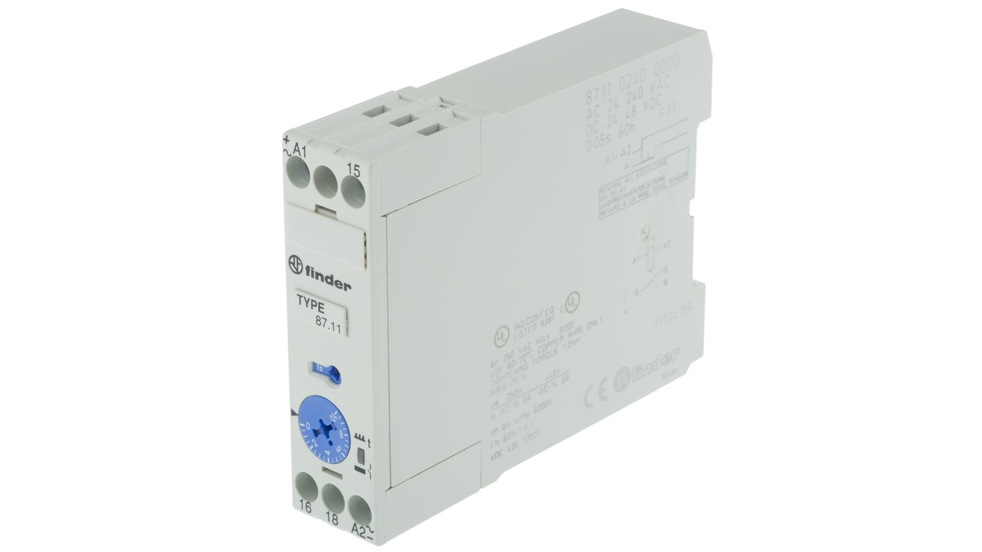 87.11.0.240.0000 Finder DIN Rail Single Function Time Delay Relay, 24