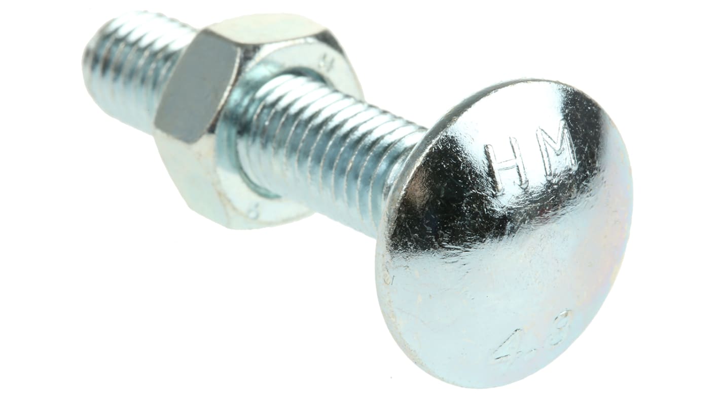 Bright Zinc Plated Steel Coach Bolt, M8 x 40mm RS