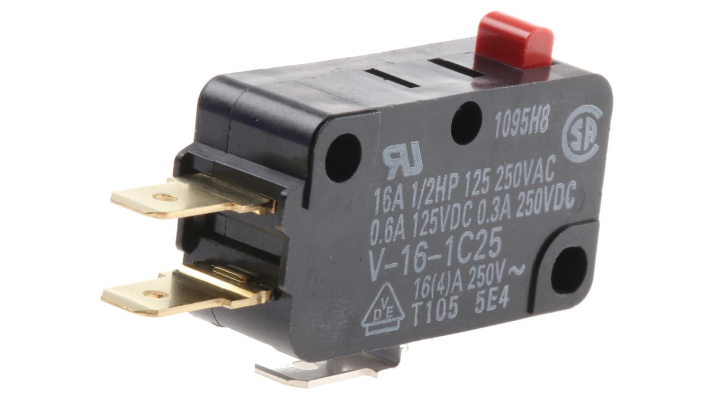 V-16-1C25(R) | Omron Pin Plunger Micro Switch, Tab Terminal, 16 A @ 250 ...