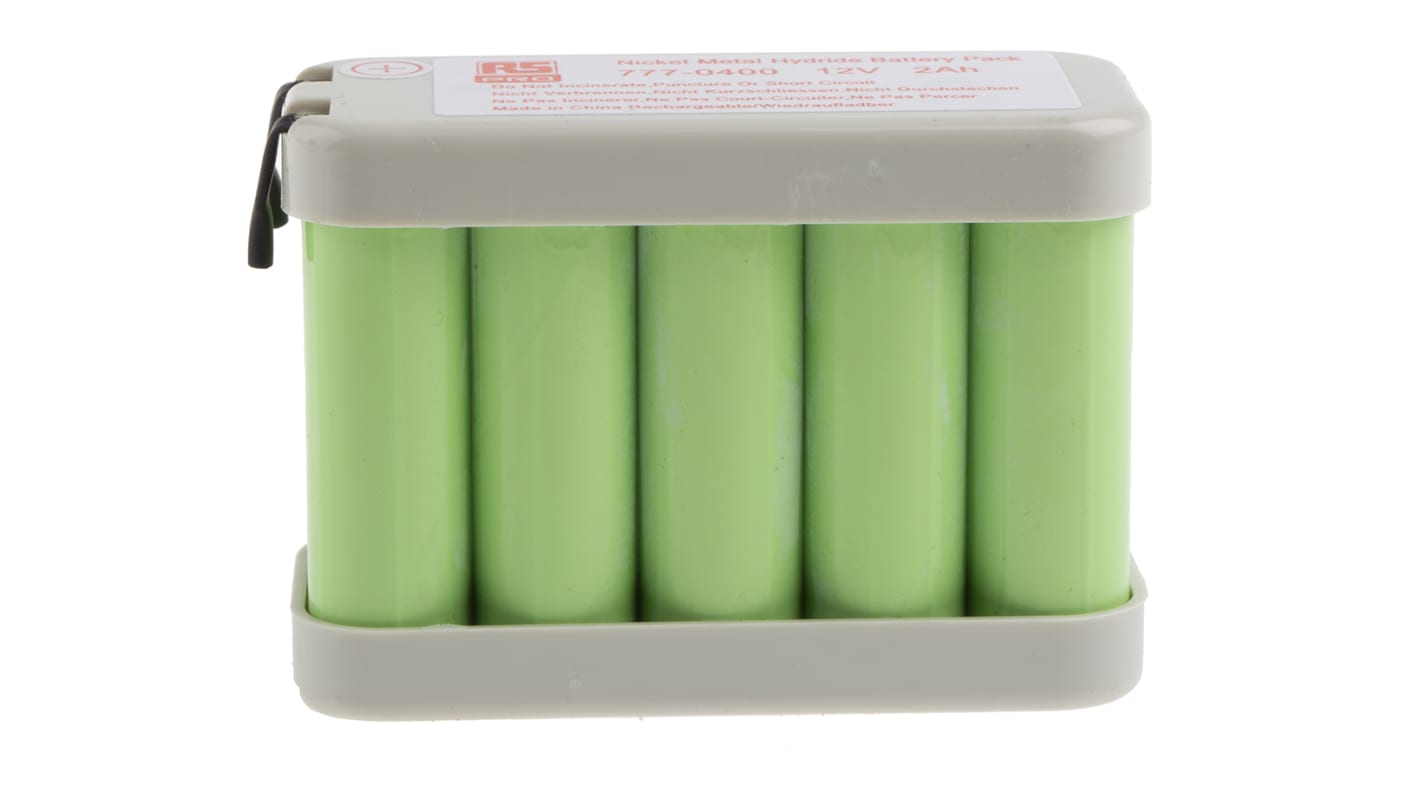 Batería recargable NiMH, 12V, 2Ah, 10 AA, terminal lengüeta | RS