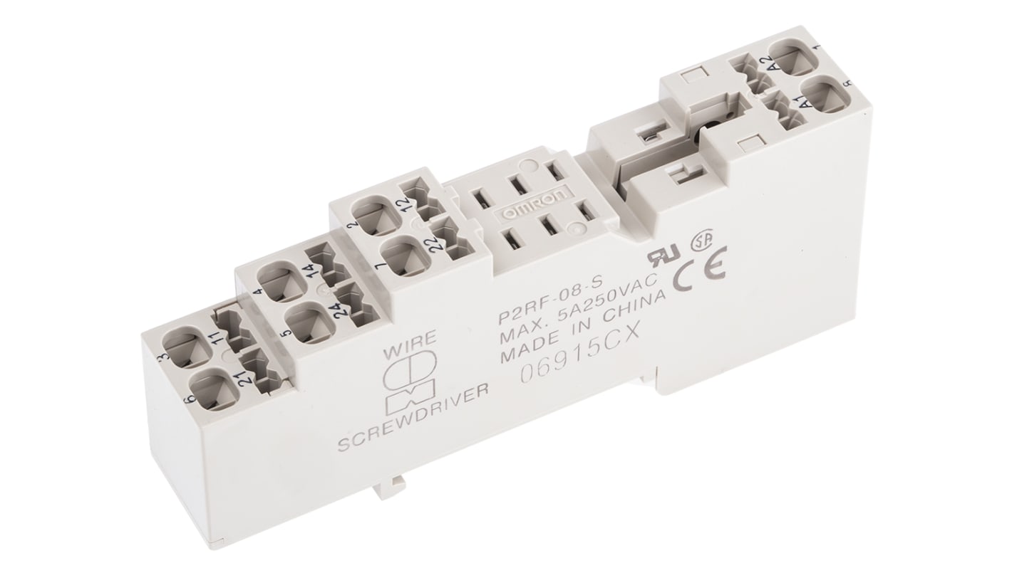 P2RF08S Support relais Omron 8 contacts, Rail DIN, 250V c.a., pour