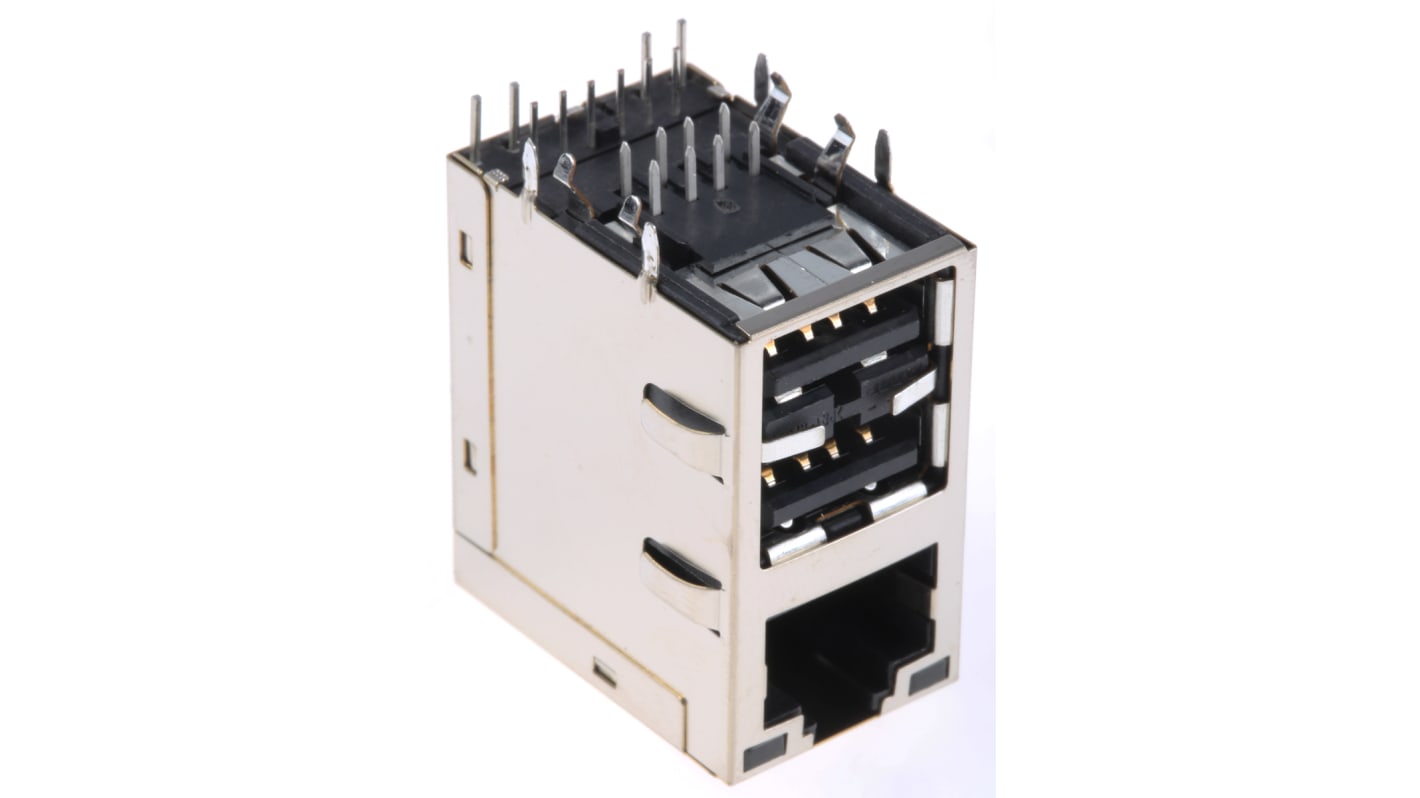 6620004-1 | Conector RJ45 serie MagJack, de RJ45 + USB doble vías, apantallamiento STP | RS