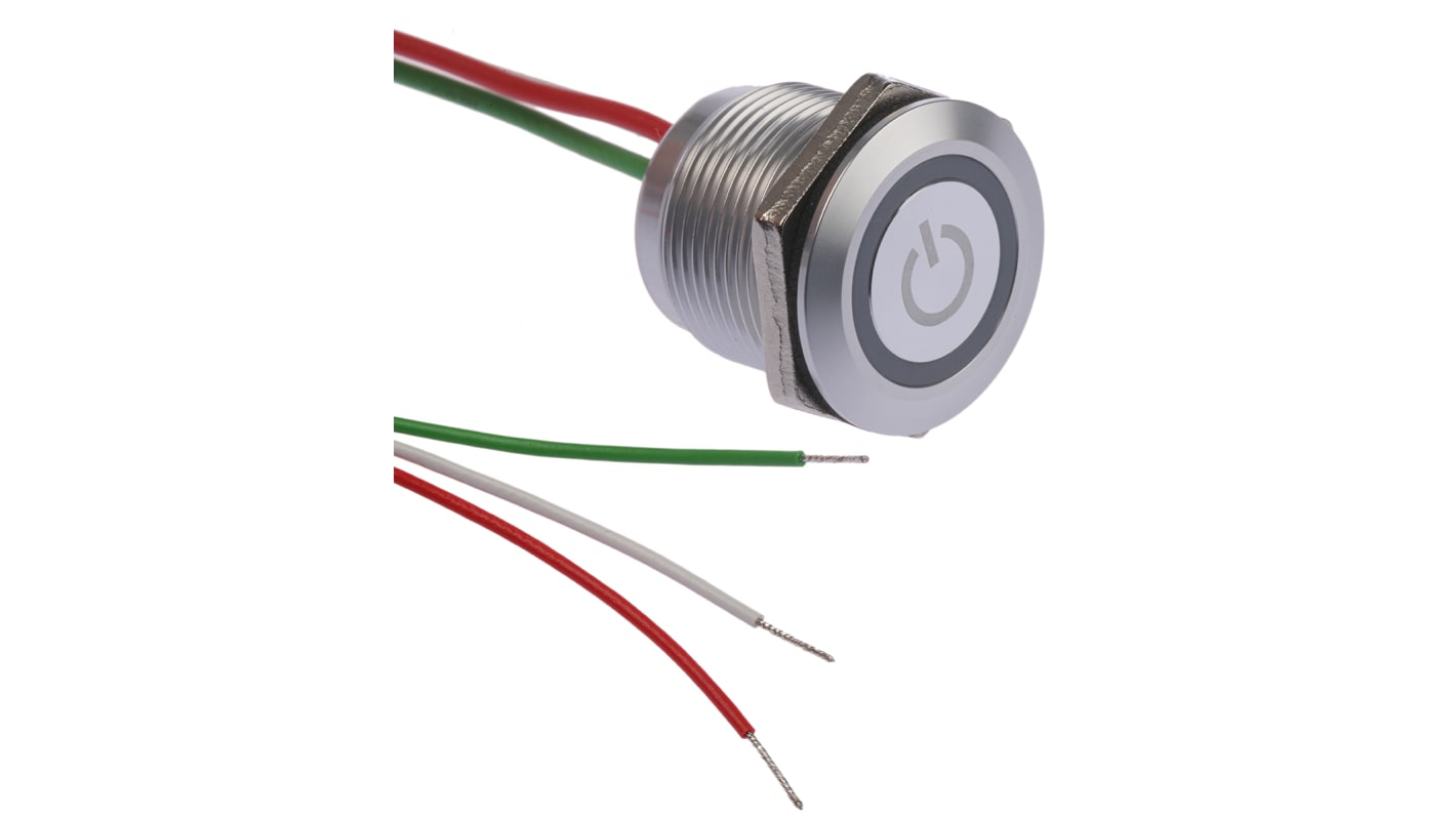 Capacitive Switch Latching NO,Illuminated, Green, Red, IP68 Brass