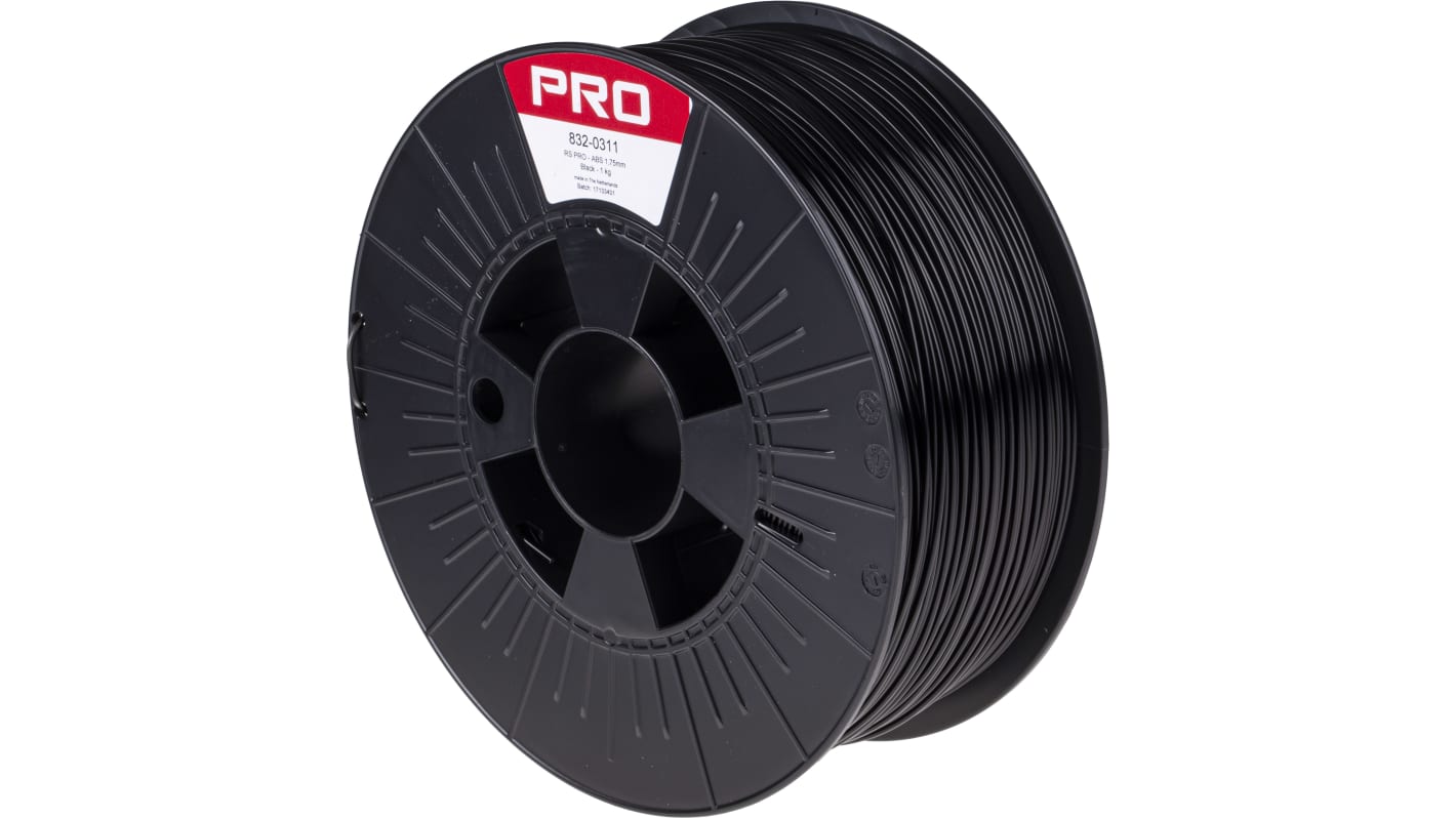 Filamento para impresora 3D FDM, ABS, Negro, 1kg RS PRO | RS