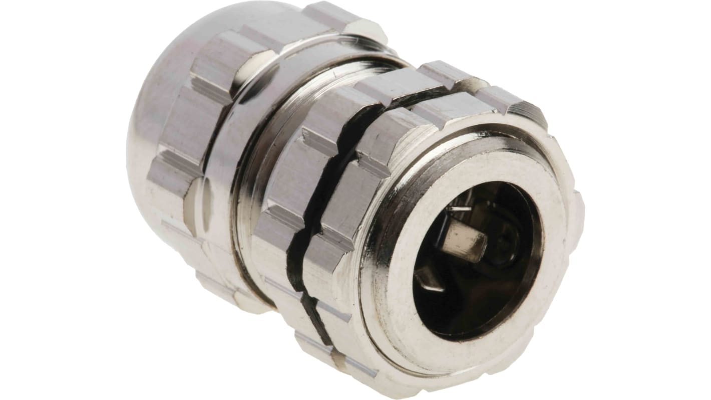 RS PRO Metallic Nickel Plated Brass Cable Gland, M16 Thread, 4mm Min