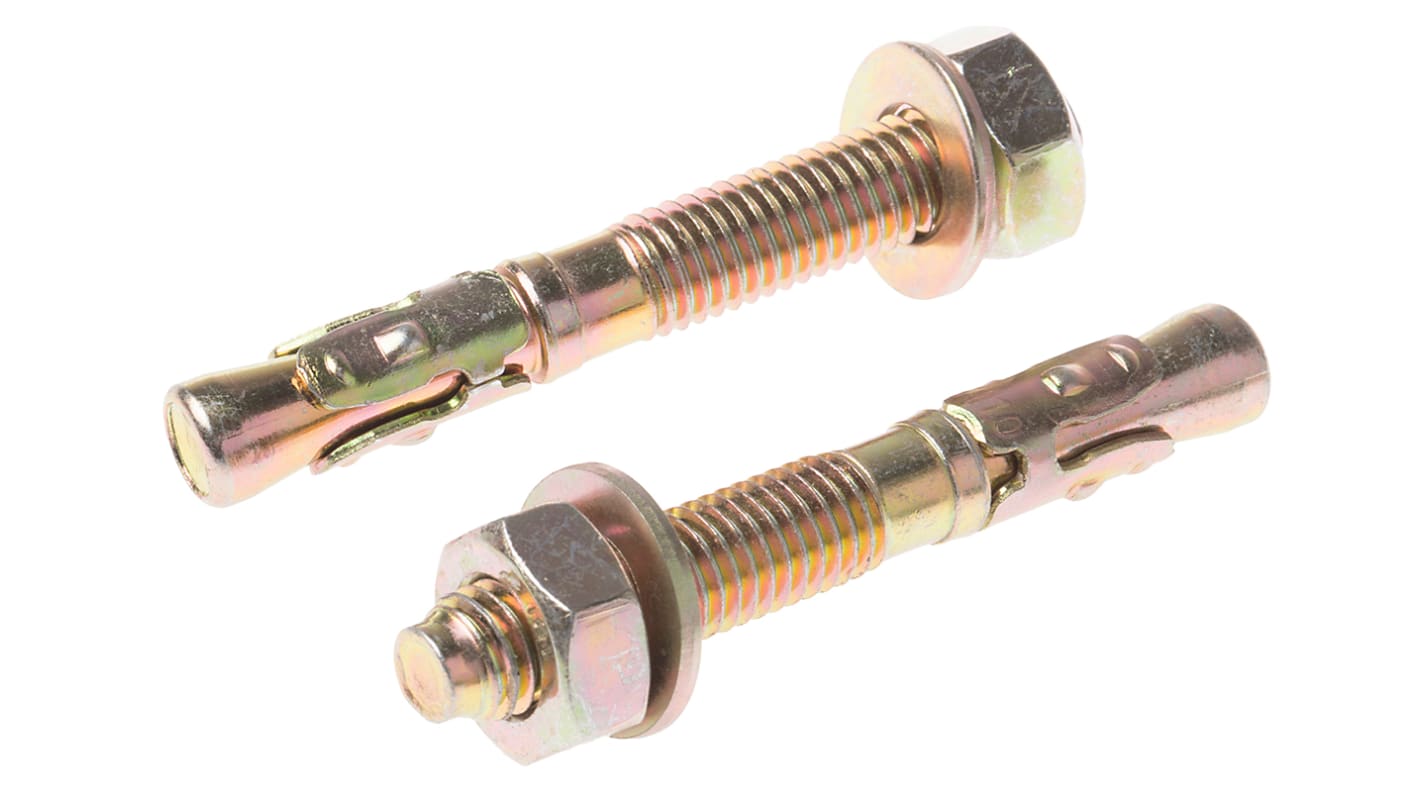 RS PRO Carbon Steel Anchor Bolt M10 x 75mm, 10mm fixing hole RS