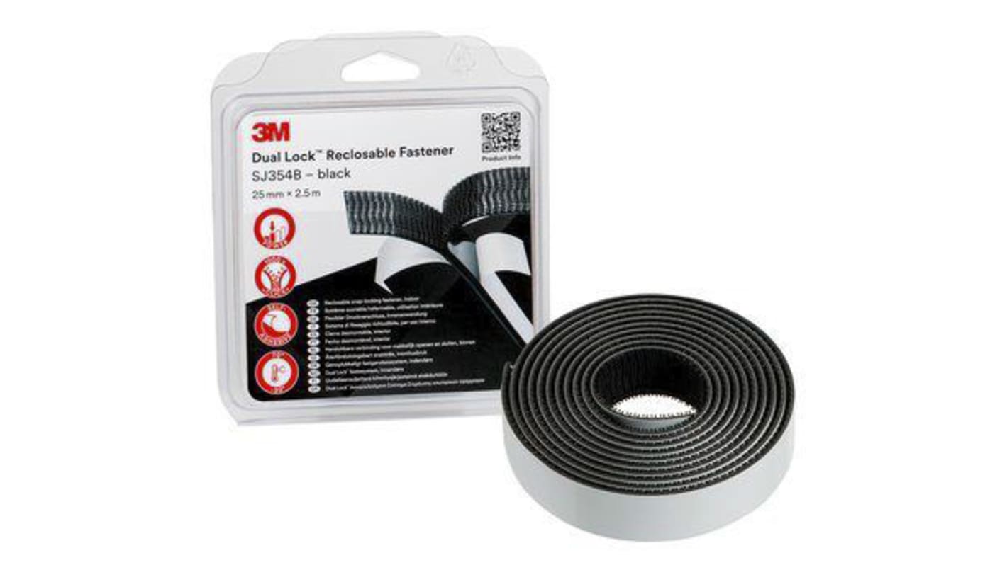 3M SJ354B 25mm x2,5m 3M Dual Lock™ SJ3540 Black Hook & Loop Tape