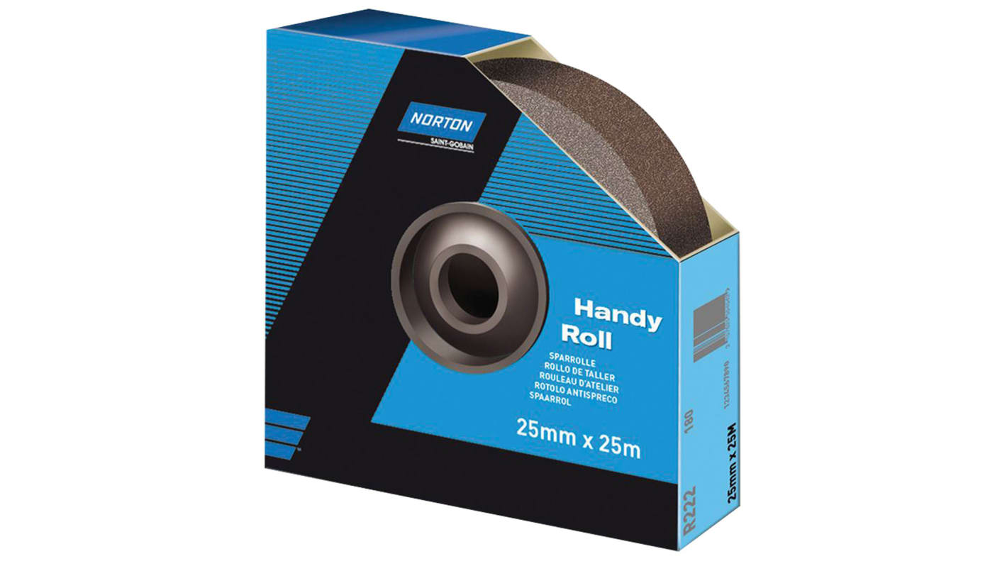 63642531806 Norton P180 Grit Very Fine Sandpaper Roll, 25m x 38mm RS