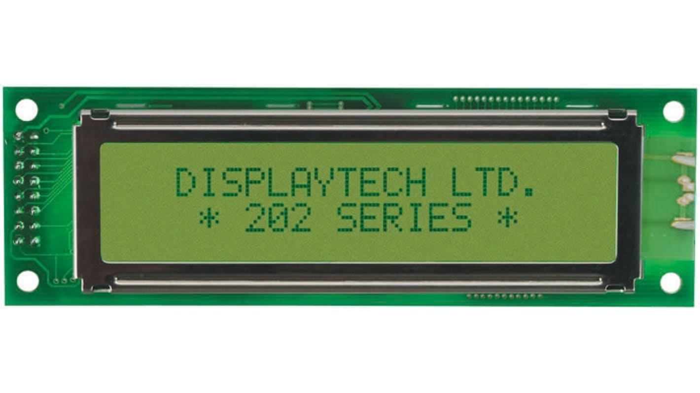 Displaytech 202A-BA-BC Alphanumeric LCD Display, Yellow on Green, 2 ...