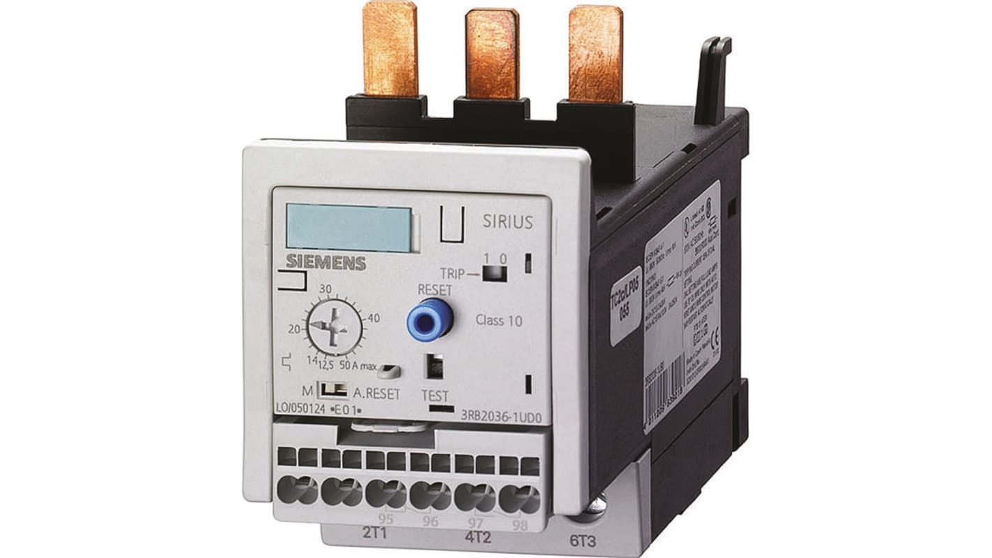 3RB20361UB0 Siemens Overload Relay NO/NC, 12.5 → 50 A F.L.C, 80 A