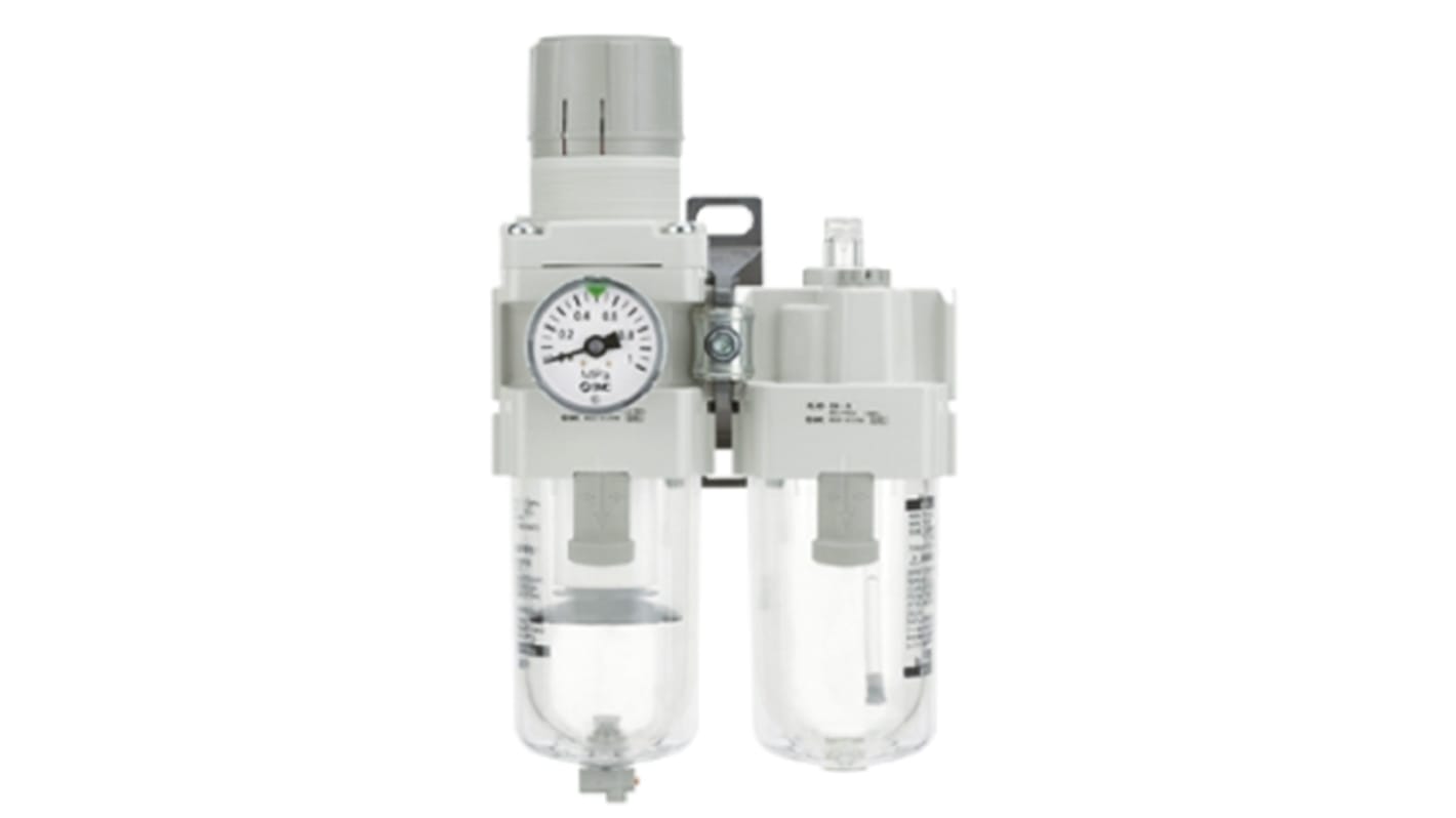 AC4004GA SMC Rc 1/2 FRL, Manual Drain, 5μm Filtration Size With Pressure Gauge RS