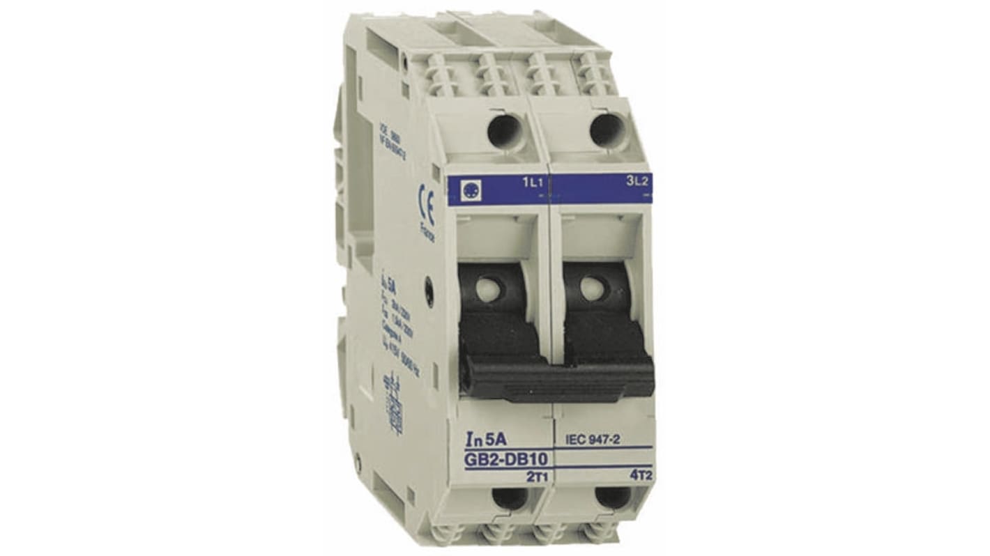 GB2DB20 Schneider Electric DIN Rail Mount GB2 2 Pole Thermal Circuit Breaker 277V ac Voltage