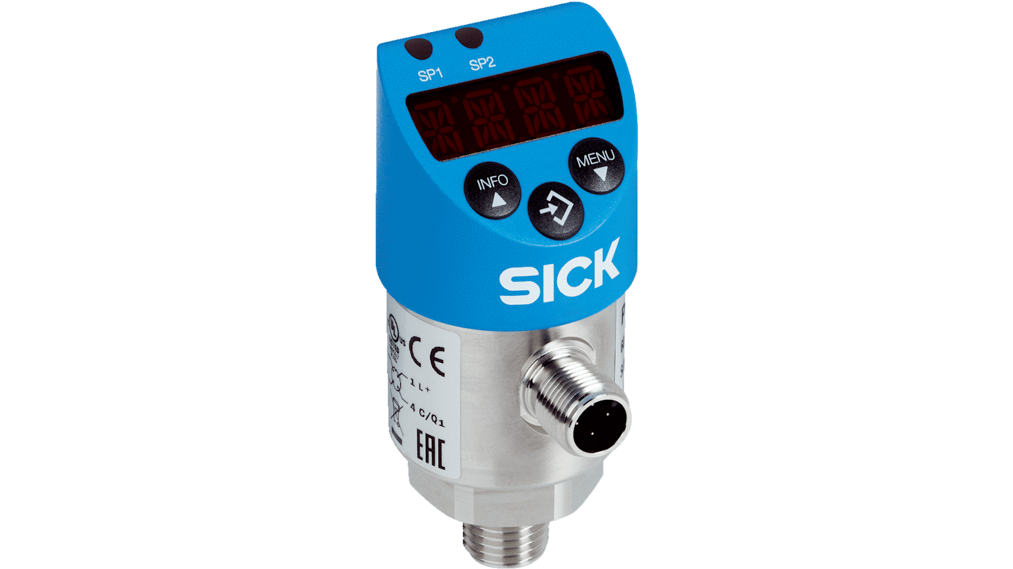 PBS2-CB2X5SG1SSDLMA0Z de presión de vacío Sick, -1bar → 1.5bar, G1/4, 15 - 35 V., salida 2X PNP/NPN NA/NC, Aire, gas, fluido RS