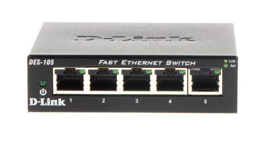 D-Link 5-Port Fast Ethernet Switch, Unmanaged 5 Port Network Switch, UK | DES-105/B