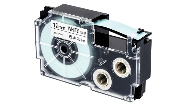 Casio Black on White Label Printer Tape, 12 mm Width, 8 m Length