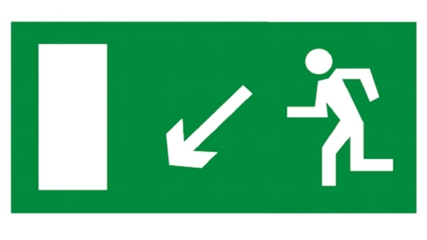 263104 Segnale Non Illuminato Per Uscita Di Sicurezza Verde Bianco Uscita Antincendio Freccia Verso Il Basso A Sinistra Rs Components