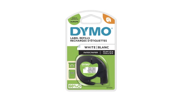 Dymo Black on White Label Printer Tape, 4 m Length, 12 mm Width