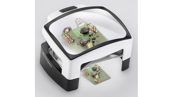 eschenbach 1566 led magnifying lamp with table lamp 12dioptre 100 x 75mm lens rs components