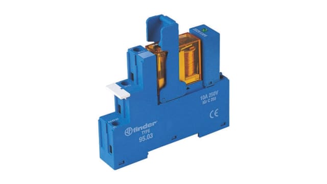 Finder 48 Series Interface Relay Module, DIN Rail Mount, 110V ac Coil, SPDT, 1-Pole, 10/20A Load | 48.31.8.110.0060SPA