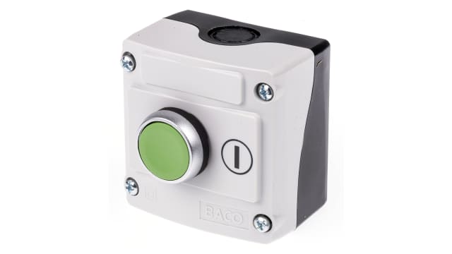 BACO Spring Return Push Button Control Station, Plastic, Green, IP66 | LBX10110