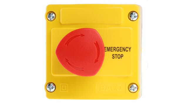 BACO LBX1 Series Twist Release Emergency Stop Push Button, Surface Mount, 1NC, IP66 | LBX10510