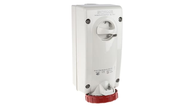 Scame Straight Switchable IP67 Industrial Interlock Socket 3+N+E, Earthing Position 6h, 16A, 415 V | 561.1687