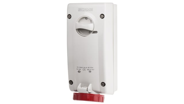 Scame Straight Switchable IP67 Industrial Interlock Socket 3+E, Earthing Position 6h, 16A, 415 V | 561.1686