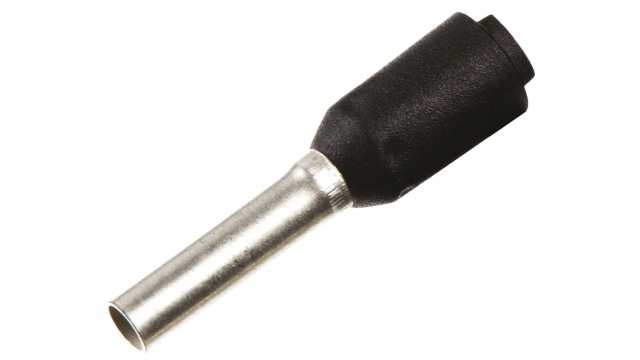 Weidmüller Insulated Crimp Bootlace Ferrule, 8 mm Pin Length, 1.7 mm Pin Diameter, Black 16 AWG Wire Size | 9021960000