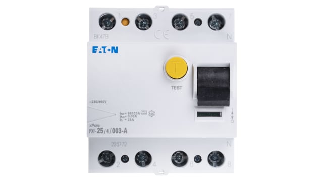 Eaton PXF-A RCCB, 25A, 3+N Pole, 30mA, Type A, 400V ac | 236772 PXF-25/4/003-A