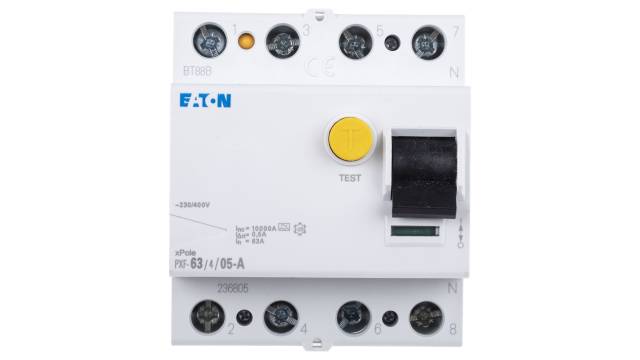 Eaton PXF-A RCCB, 63A, 3+N Pole, 500mA, Type A | 236805 PXF-63/4/05-A