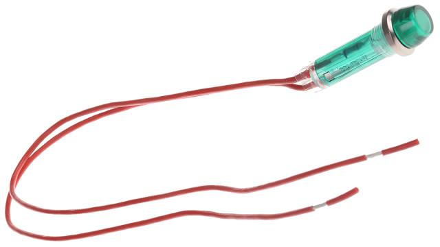 CAMDENBOSS Green Panel Mount Indicator, 240V, 8mm Mounting Hole Size, Lead Wires Termination | IND5032405-240-T/GRN