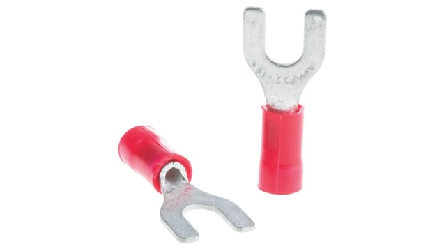 TE Connectivity, PLASTI-GRIP Insulated Crimp Spade Connector, 22 AWG to 16 AWG, M4 Stud Size Vinyl, Red | 34155