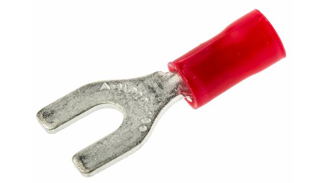 TE Connectivity, PLASTI-GRIP Insulated Crimp Spade Connector, 22 AWG to 16 AWG, M3.5 Stud Size Polyvinyl Chloride, Red | 34154